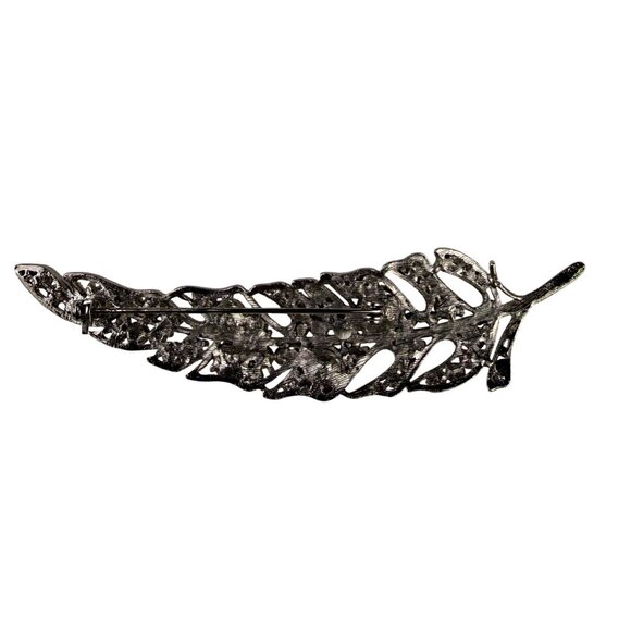 Elegant Unknown Womens Silver Tone Crystal Feather Hair Clip Barrette - Picture 2 of 3